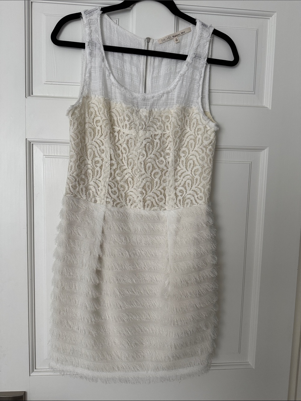 Rachel Zoe Ivory Lace Fringe Tank Mini Dress